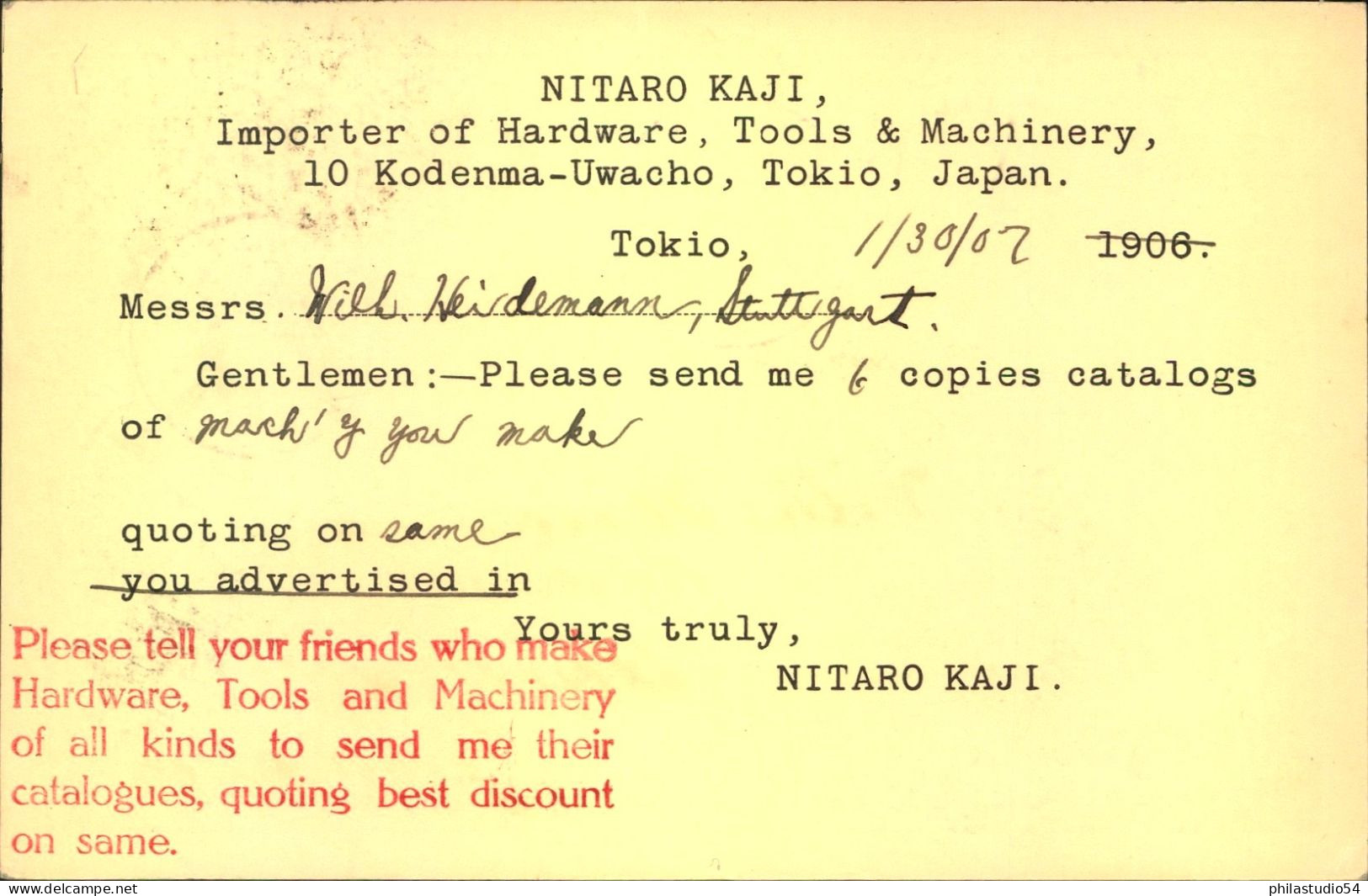 1902, 4 Sen Stationery Card Witj Order Form On Back Sent Frpm TOKIO To Stuttgart - Sonstige & Ohne Zuordnung