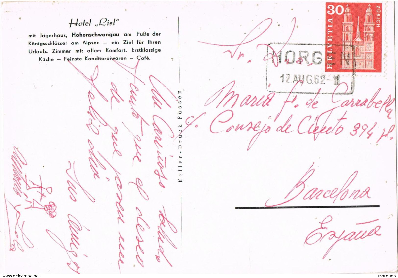 50537. Postal HORGEN (Noruega) 1962. Carteria, Post Agentur, Postablage. Vista HOTEL LISL - Lettres & Documents