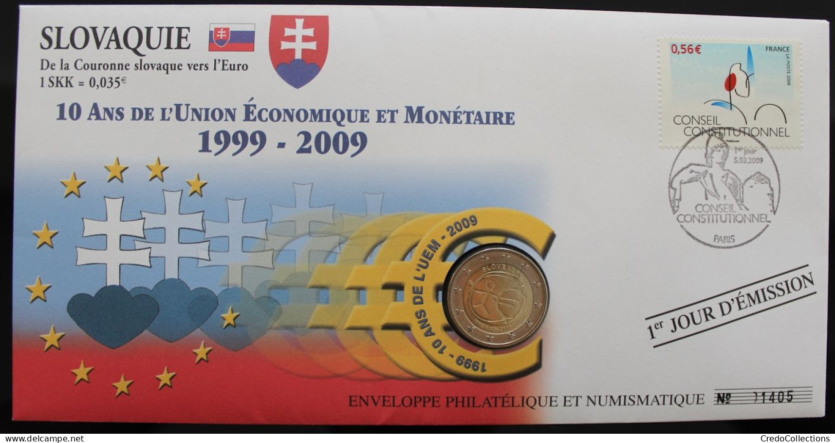 SLOVAQUIE - Enveloppe 1er Jour + 2€ 2009 (10 Ans De L'UEM) - Eslovaquia