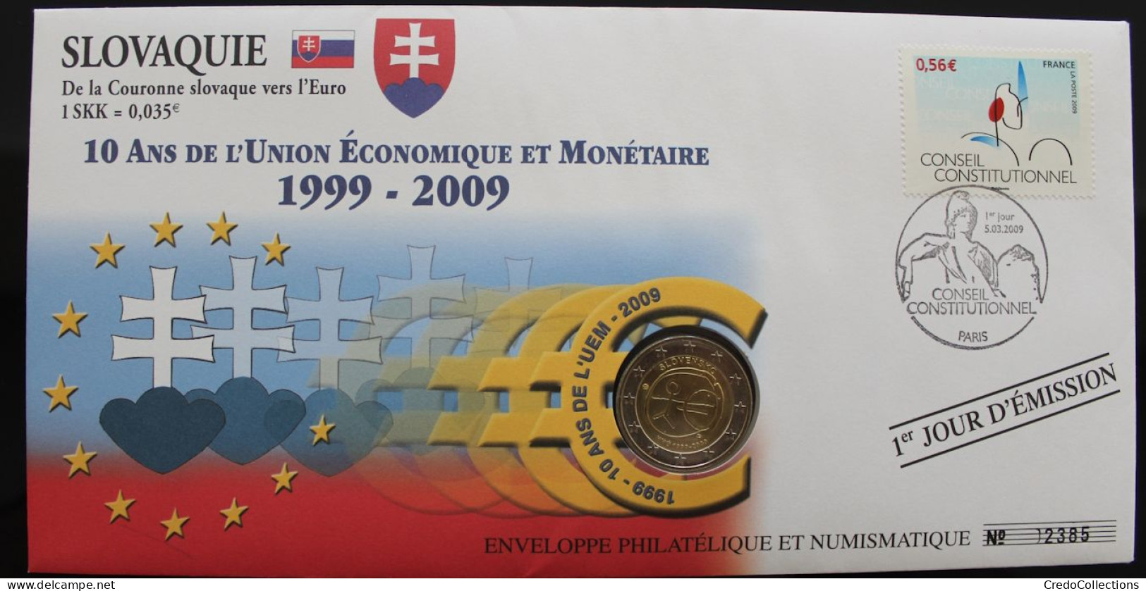 SLOVAQUIE - Enveloppe 1er Jour + 2€ 2009 (10 Ans De L'UEM) - Slovacchia