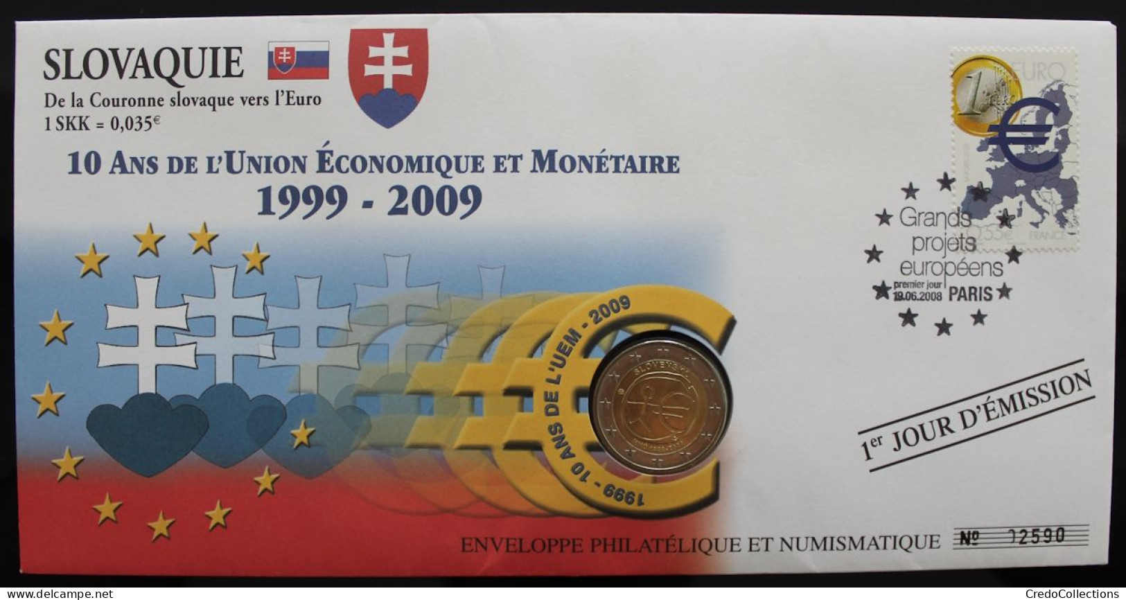 SLOVAQUIE - Enveloppe 1er Jour + 2€ 2009 (10 Ans De L'UEM) - Slowakije