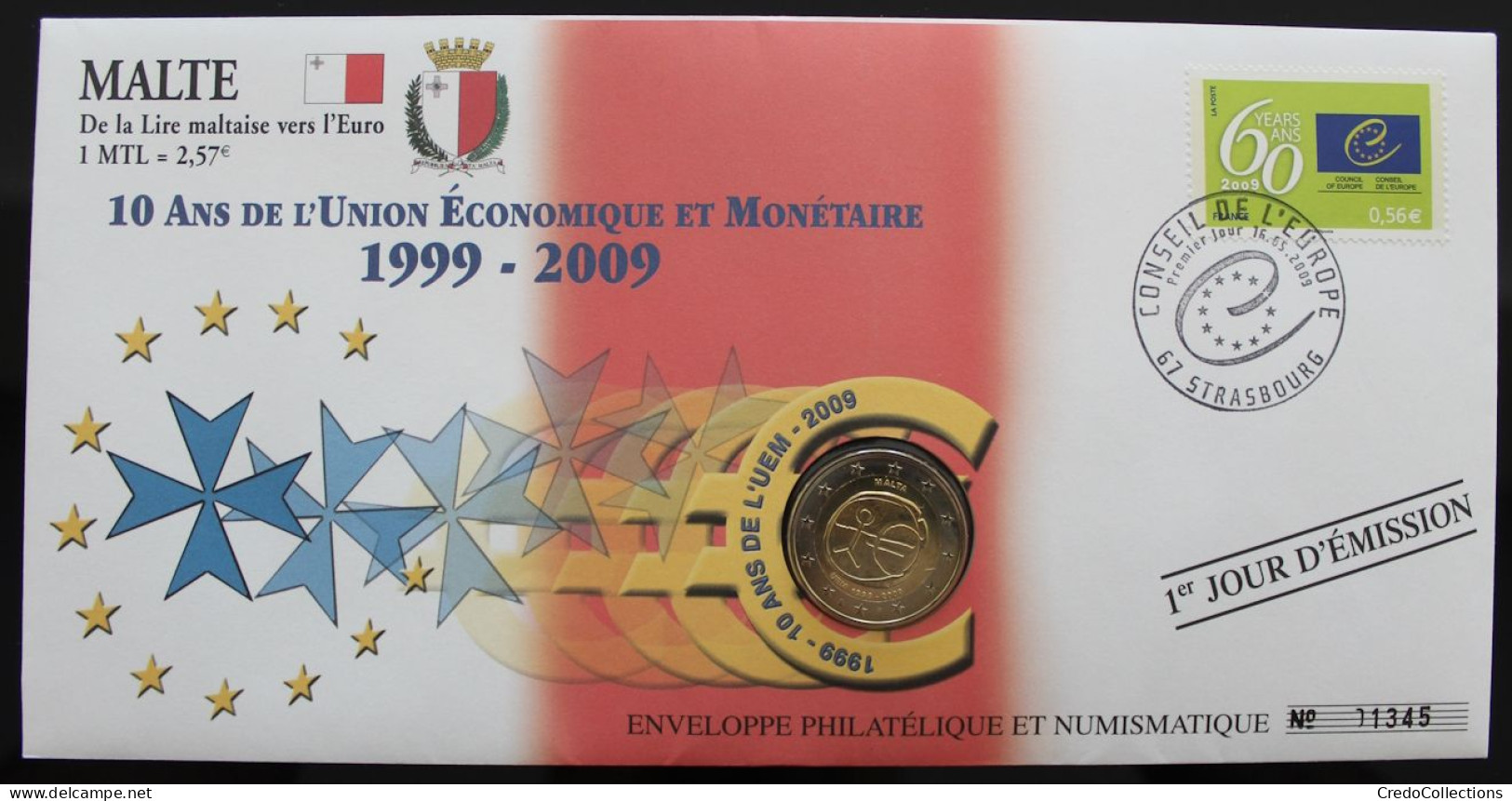 MALTE - Enveloppe 1er Jour + 2€ 2009 (10 Ans De L'UEM) - Malte