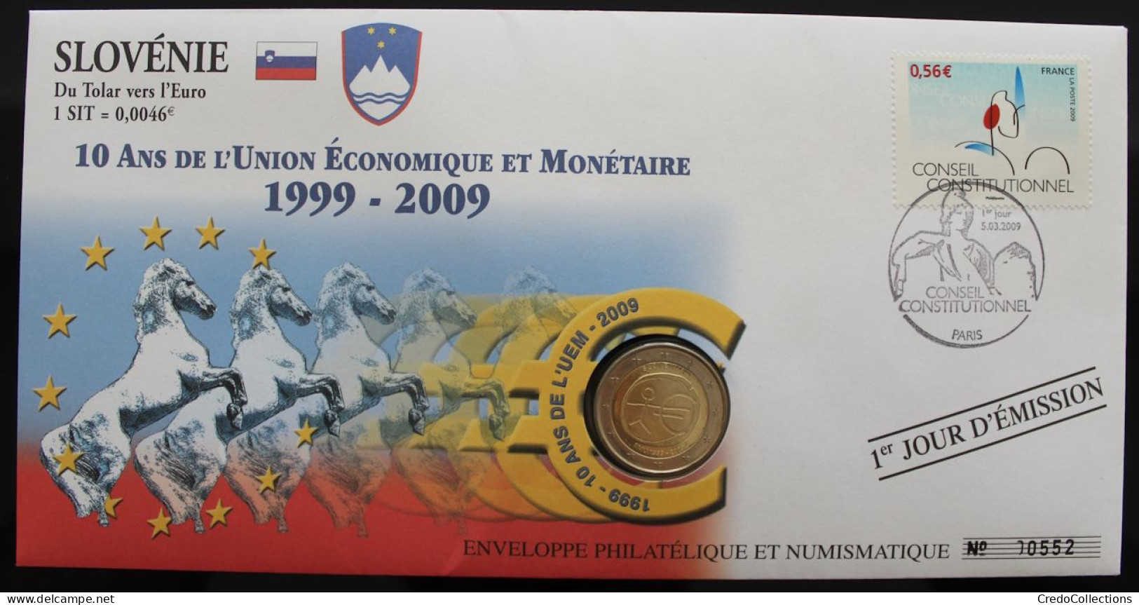 SLOVENIE - Enveloppe 1er Jour + 2€ 2009 (10 Ans De L'UEM) - Slovénie