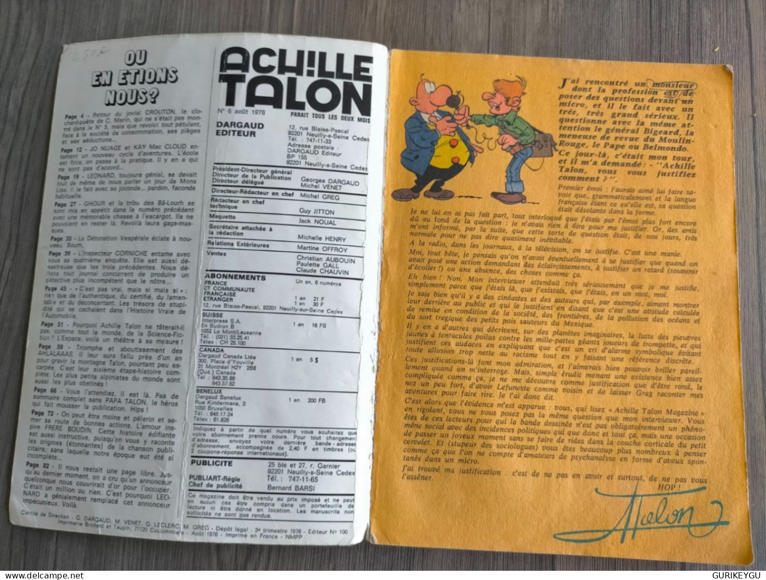 ACHILLE TALON N° 6  Magazine  1976 LEONARD Papa Talon - Tintin