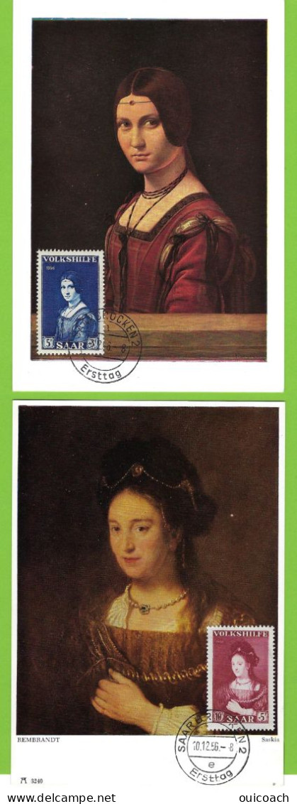 Oeuvres, De Vinci, Rembrandt, Floris, Sarre, Cartes-maximum 358 à 360 - Tarjetas – Máxima