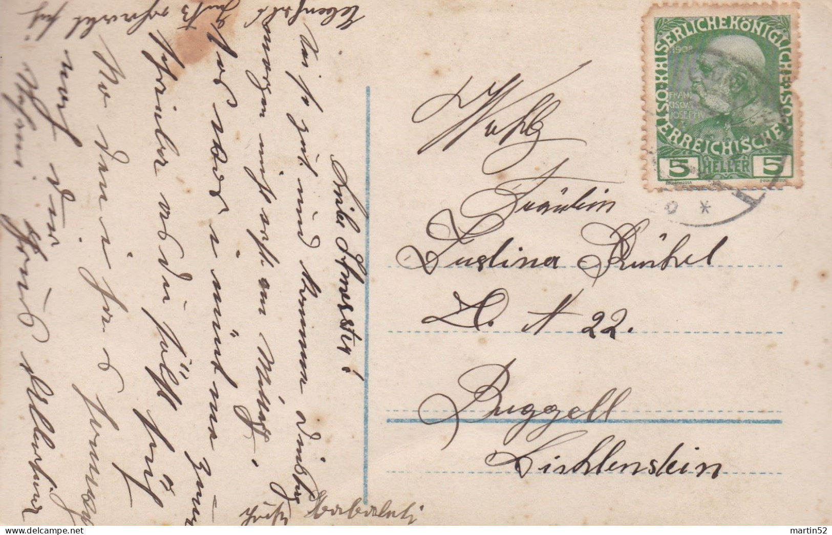 Austria > Liechtenstein 1910: "Das Bergmannskind" Mit Stempel FELDKIRCH 1910 Nach Ruggell (Liechtenstein) - ...-1912 Voorlopers