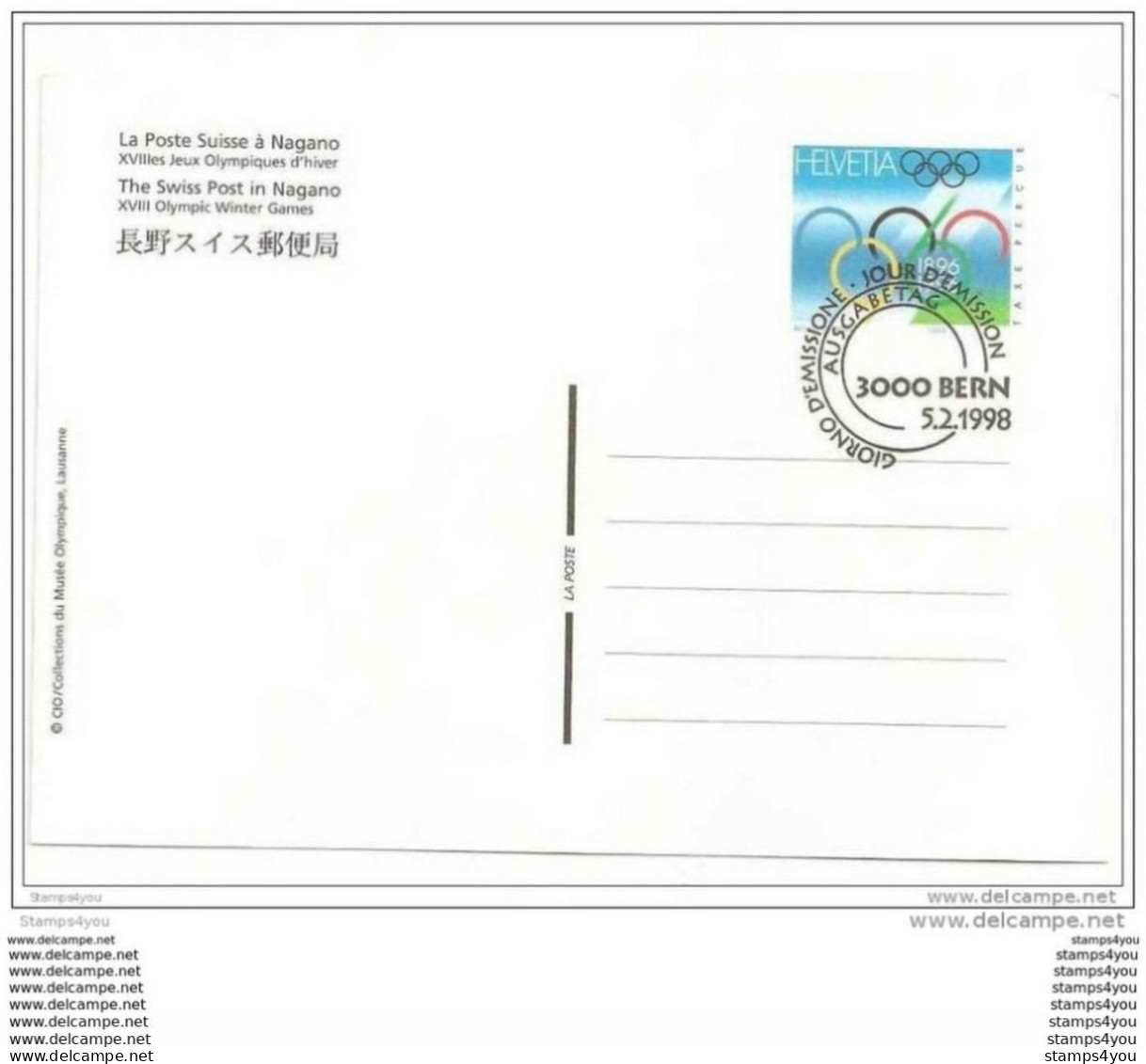 118 - 47 - Superbe Entier Postal Suisse La Poste Suisse à Nagano - Timbre Lausanne Et Cachet Musée Olympique 1998 - Winter 1998: Nagano