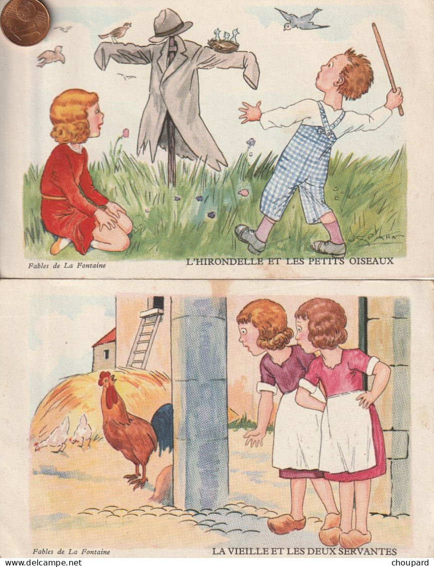 2 Cartes Postales Anciennes Des Fables De La Fontaine   Illustration  PAHN ( Carte éditions PC ) - Märchen, Sagen & Legenden
