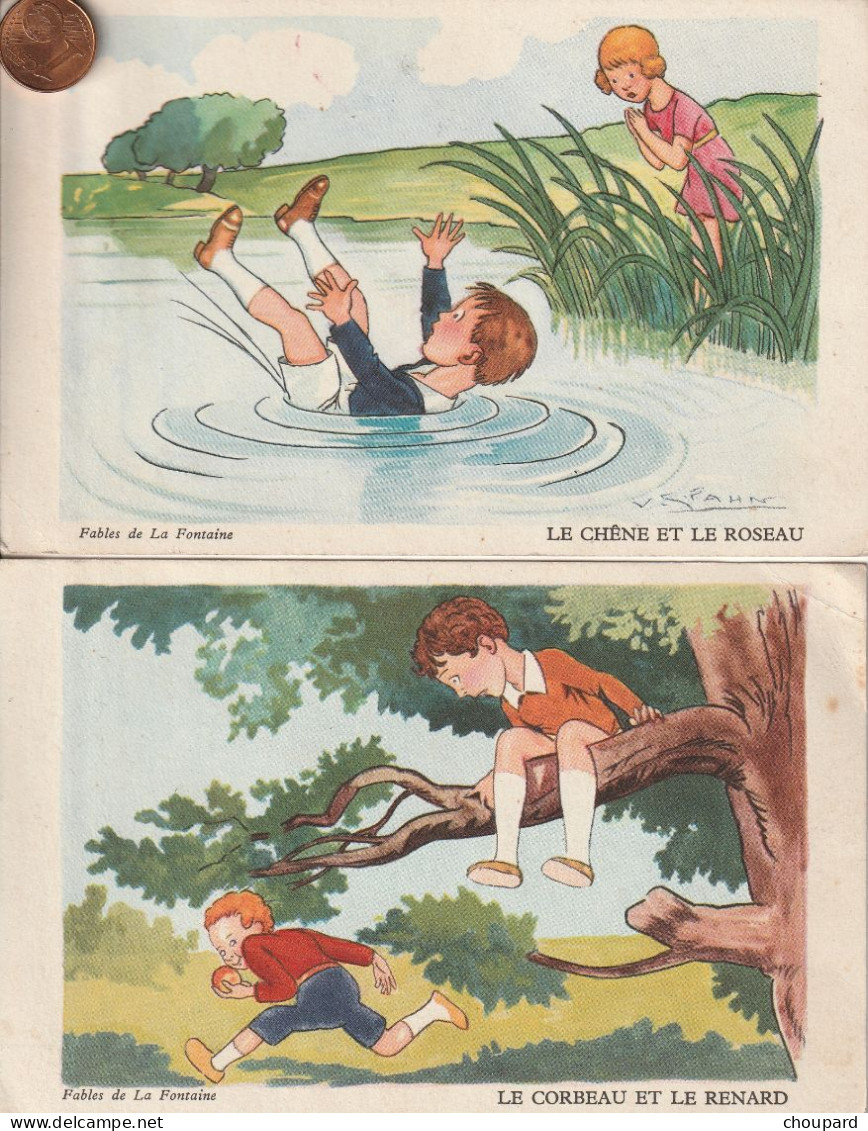 2 Cartes Postales Anciennes Des Fables De La Fontaine   Illustration  PAHN ( Carte éditions PC ) - Fairy Tales, Popular Stories & Legends