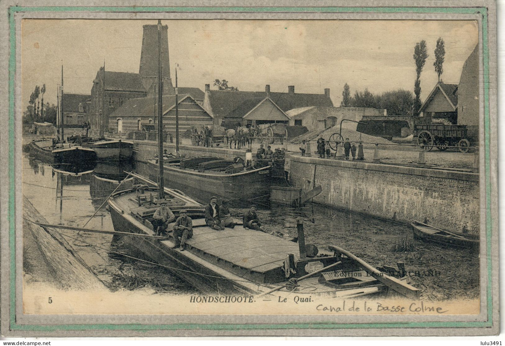 CPA (59) HONDSCHOOTE - Mots Clés: Canal De La Basse Colm, Chemin De Halage, écluse, Péniche, Port, Quai - 1915 - Hondshoote