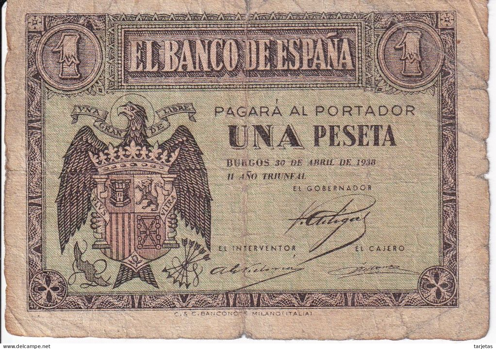 BILLETE DE BURGOS DE 1 PTA DEL 30 ABRIL 1938 SERIE G   (BANKNOTE) - 1-2 Peseten