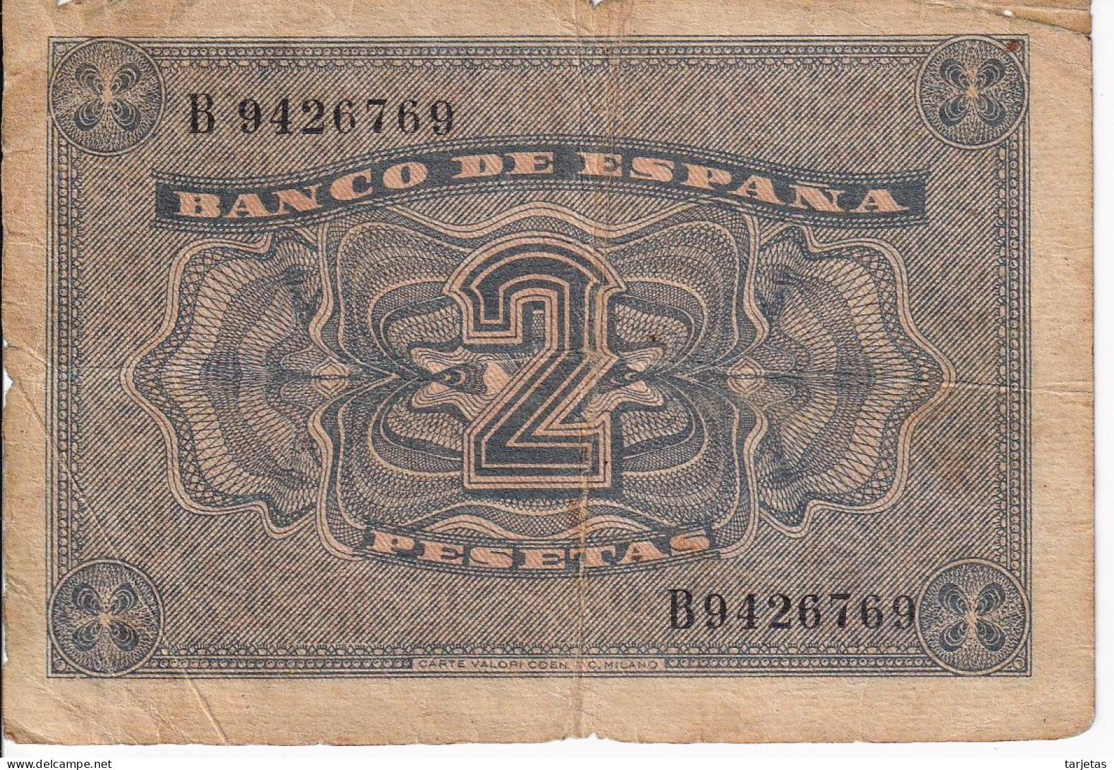 BILLETE DE 2 PTAS DE 1938 CATEDRAL DE BURGOS SERIE B  (BANKNOTE) - 1-2 Peseten