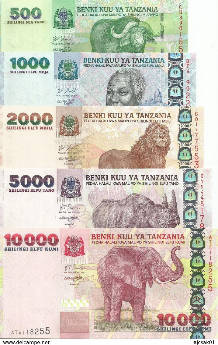 Tanzania 500 - 1000 - 2000 - 5000 - 10000 Shilingi 2003. UNC Set - Tanzania