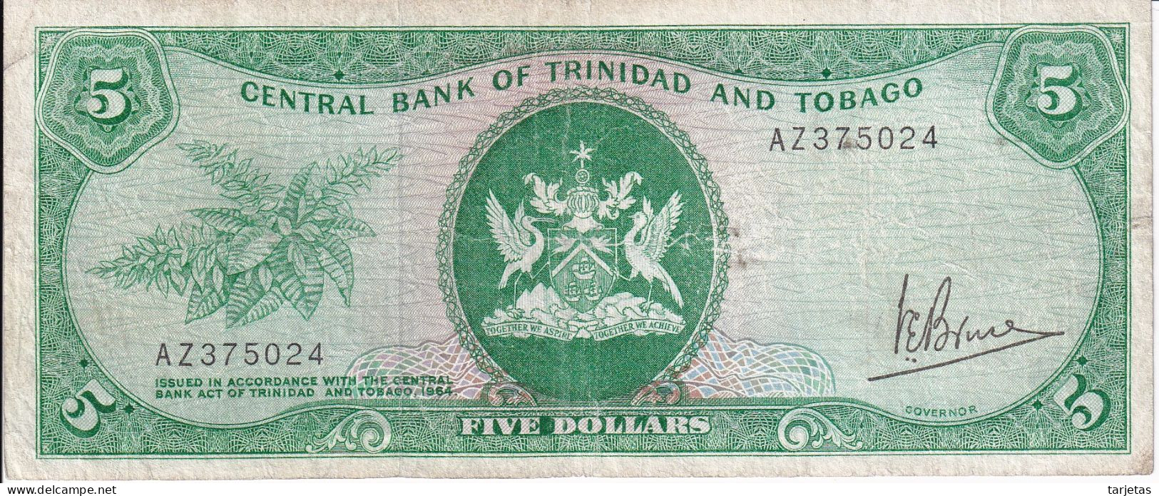 BILLETE DE TRINIDAD Y TOBAGO DE 5 DOLLARS DEL AÑO 1977 (BANKNOTE) (lavado) - Trinidad Y Tobago