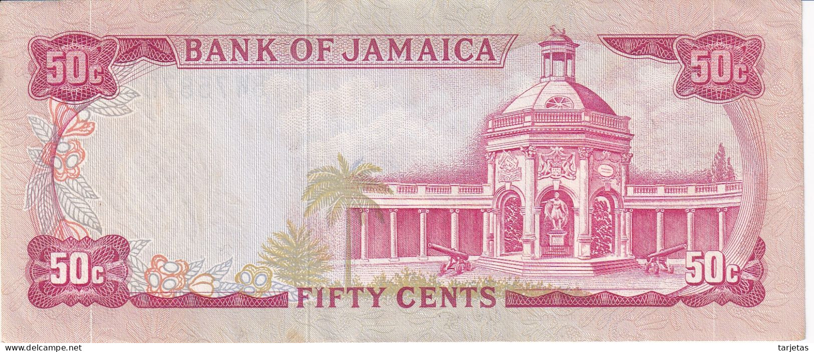 BILLETE DE JAMAICA DE 50 CENTS DEL AÑO 1970 EN CALIDAD EBC (XF)  (BANKNOTE) - Jamaica