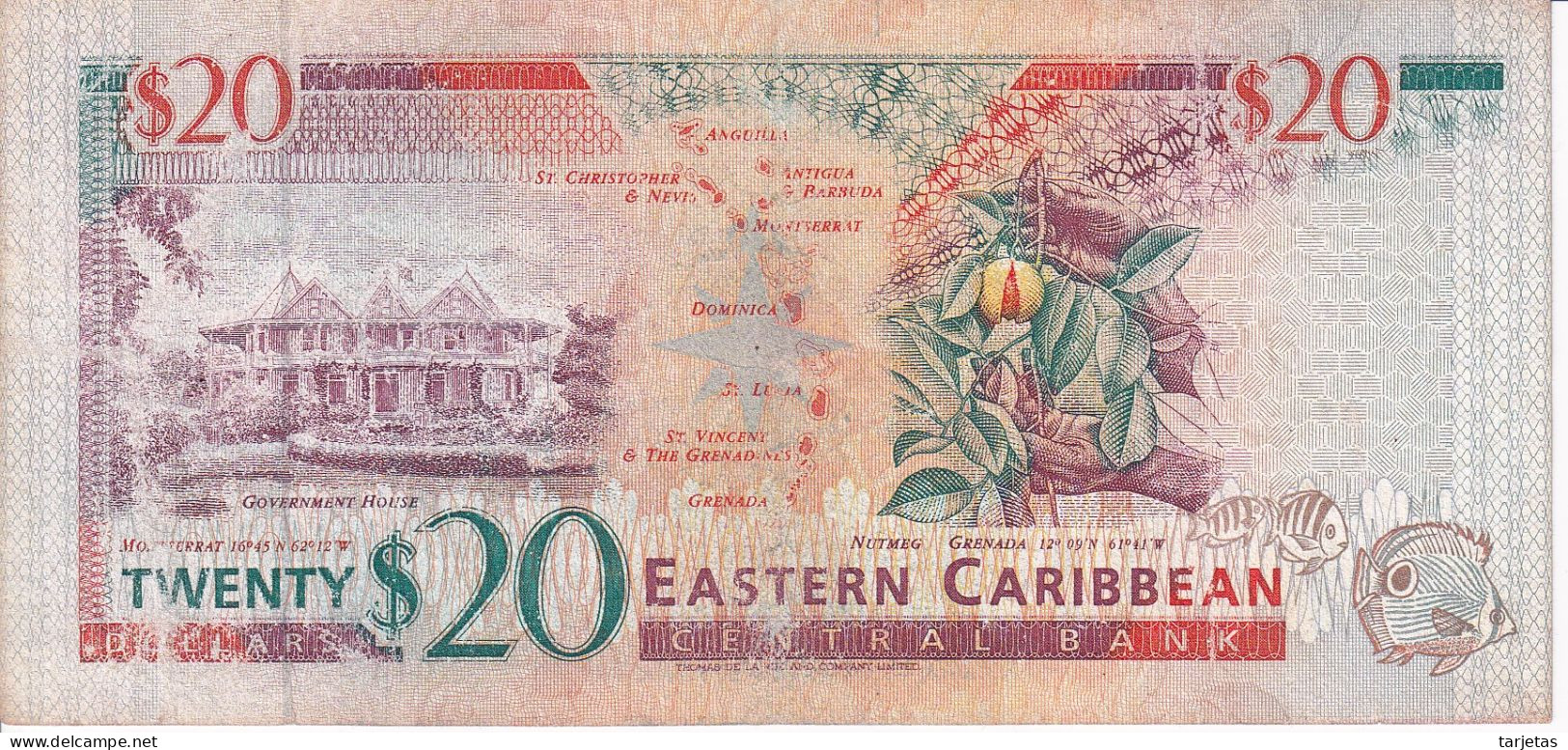 BILLETE DE EASTERN CARIBBEAN CENTRAL DE 5 DOLLARS DEL AÑO 1994 (BANKNOTE) ST. KITTS ( Lavado) - Caraïbes Orientales