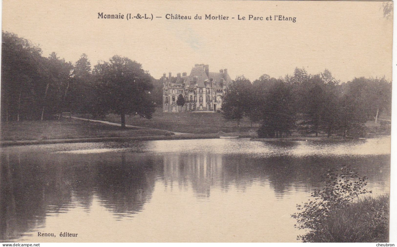 37. MONNAIE. CPA.  CHATEAU DU MORTIER. LE PARC ET L'ETANG. + TEXTE ANNEE 1924 - Monnaie