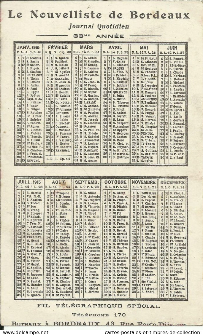 CALENDRIER De 1915 , Format Carte Postale , Voir Scans - Tamaño Pequeño : 1901-20