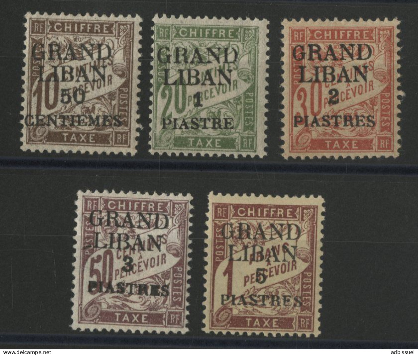 GRAND LIBAN TIMBRES-TAXE N° 1 à 5 Cote 40 € Neufs * (MH). - Strafport