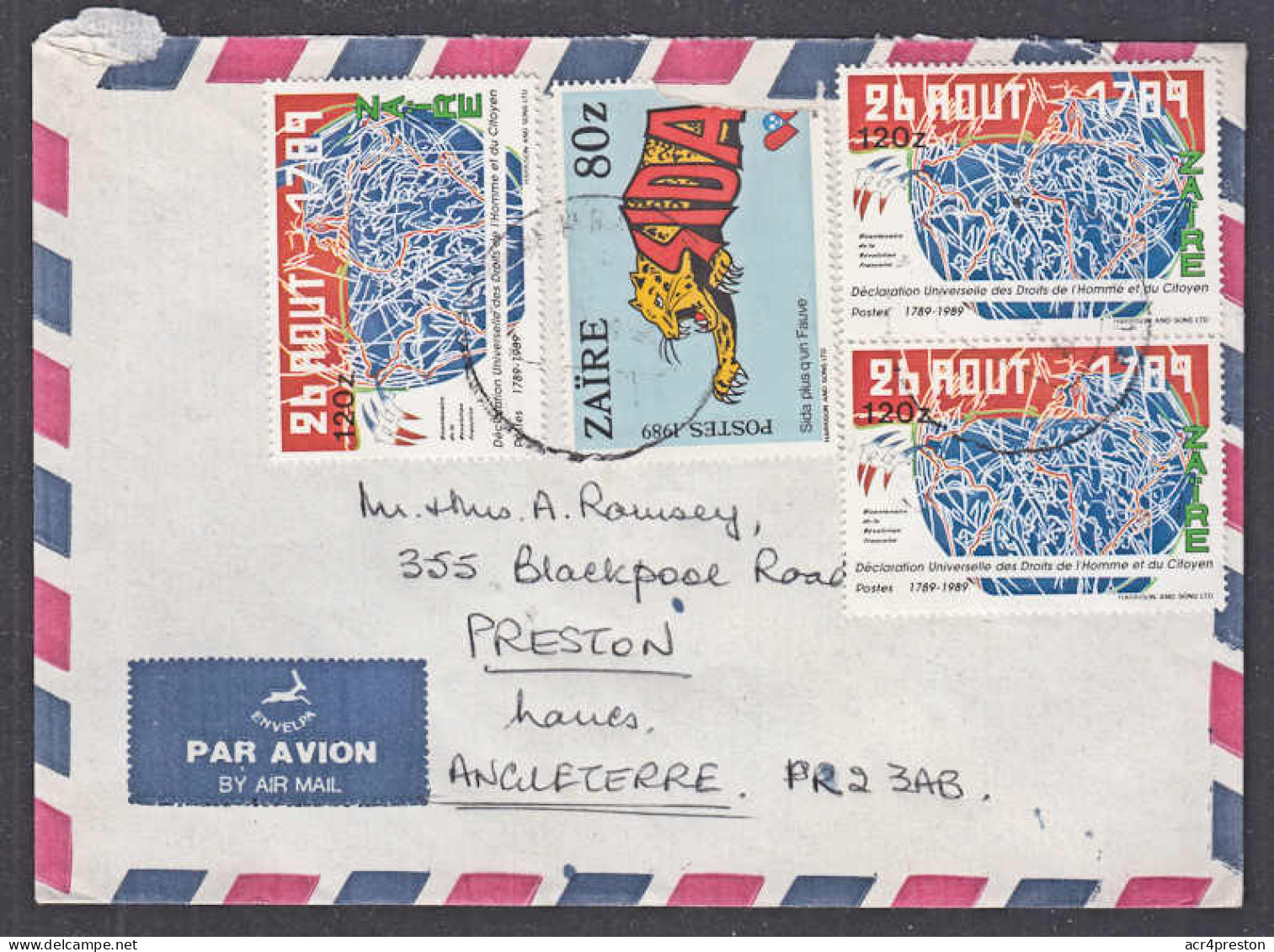 Ca0138 ZAIRE, AIDS And Human Rights Stamps On Lubumbashi Cover To England - Covers & Documents