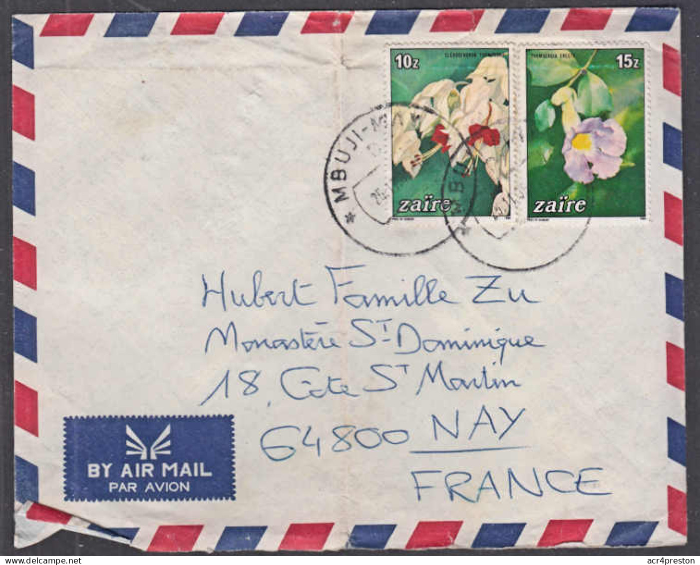 Ca0200 ZAIRE, Orchid Flower Stamps On Mbuji-Mayi Cover To France - Covers & Documents