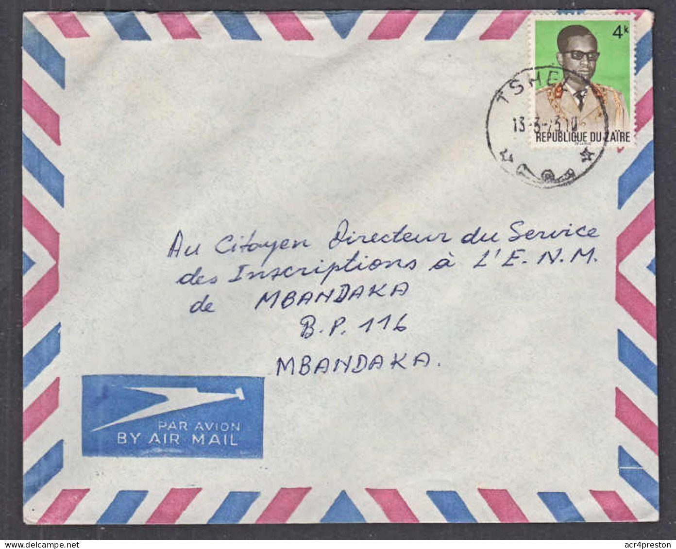 Ca5056 ZAIRE 1973, Mobutu Stamp On Tshela Cover To Mbandaka - Lettres & Documents