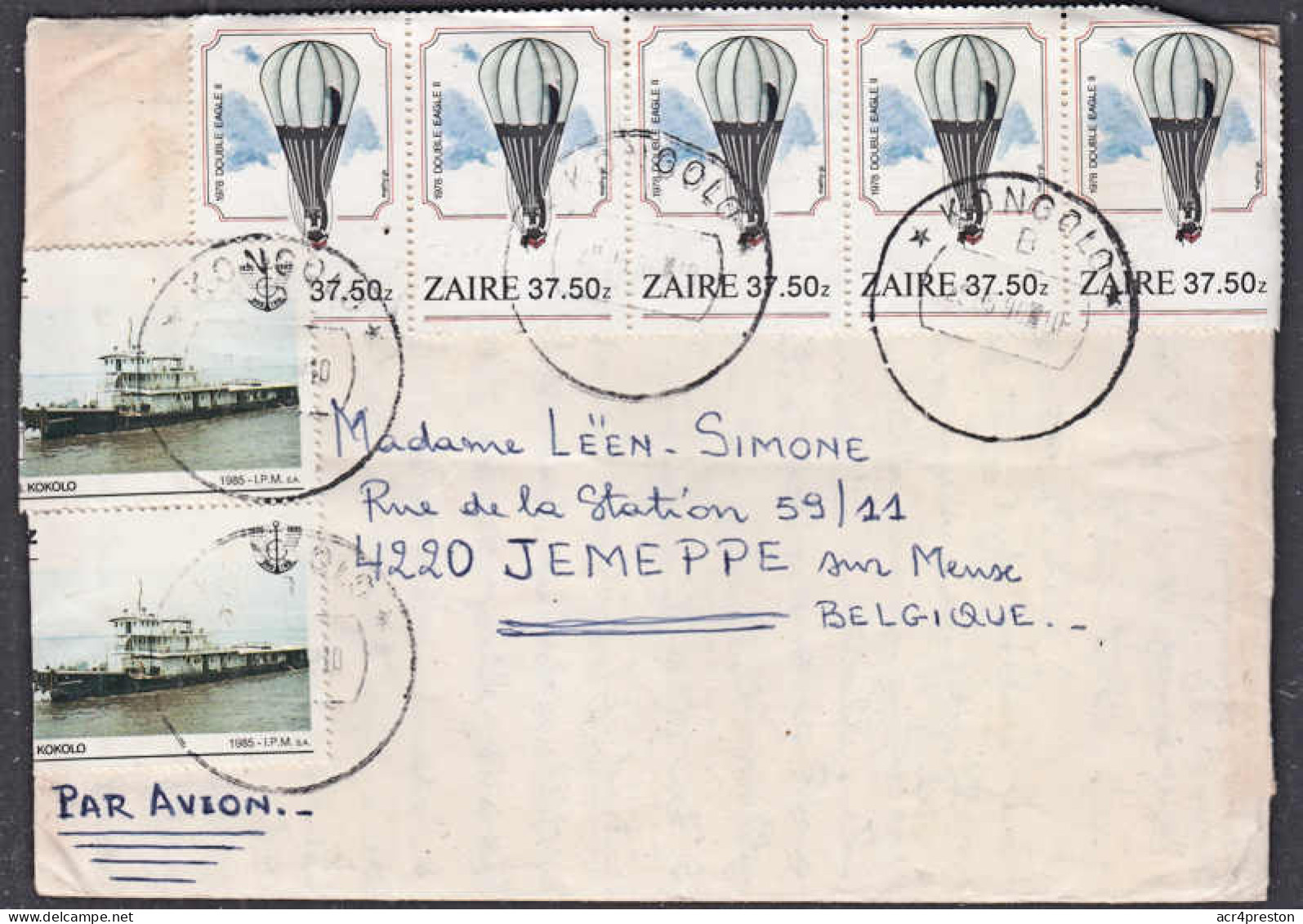 Cb0109 ZAIRE 1990, Balloon And Boat Stamps On Kongolo Cover To Belgium - Lettres & Documents