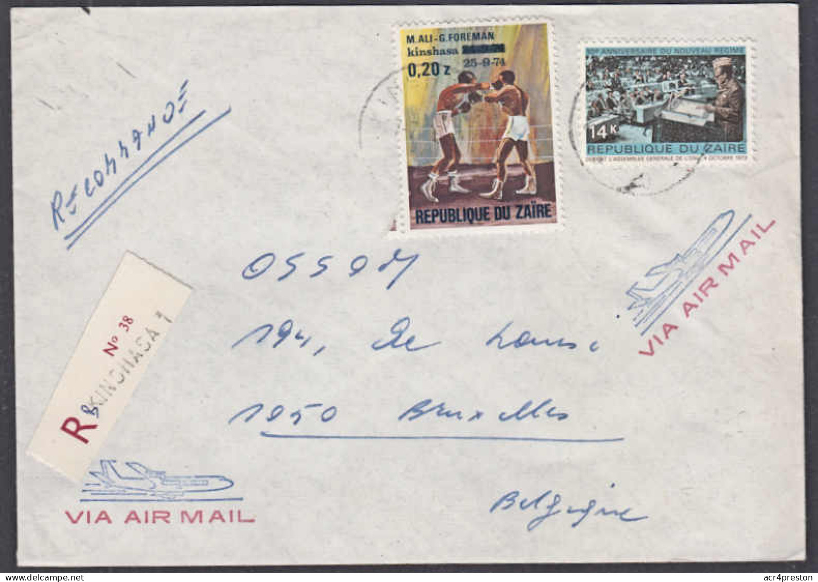 Cb0121 ZAIRE 1976, Boxing And Nouveau Regime Stamps On Registered Kinshasa Cover To Belgium - Lettres & Documents