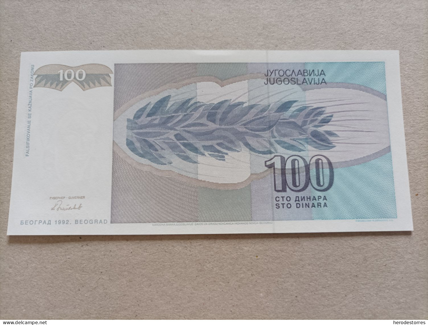 Billete De Yugoslavia De 100 Dinara, Año 1992, Serie AA, UNC - Yougoslavie
