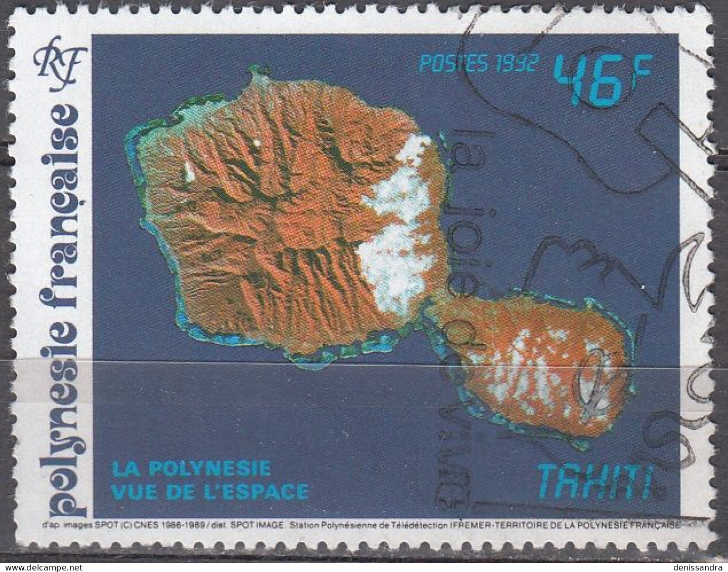 Polynésie Française 1992 Michel 605 O Cote (2005) 1.00 € Tahiti Vue De L'espace - Gebraucht