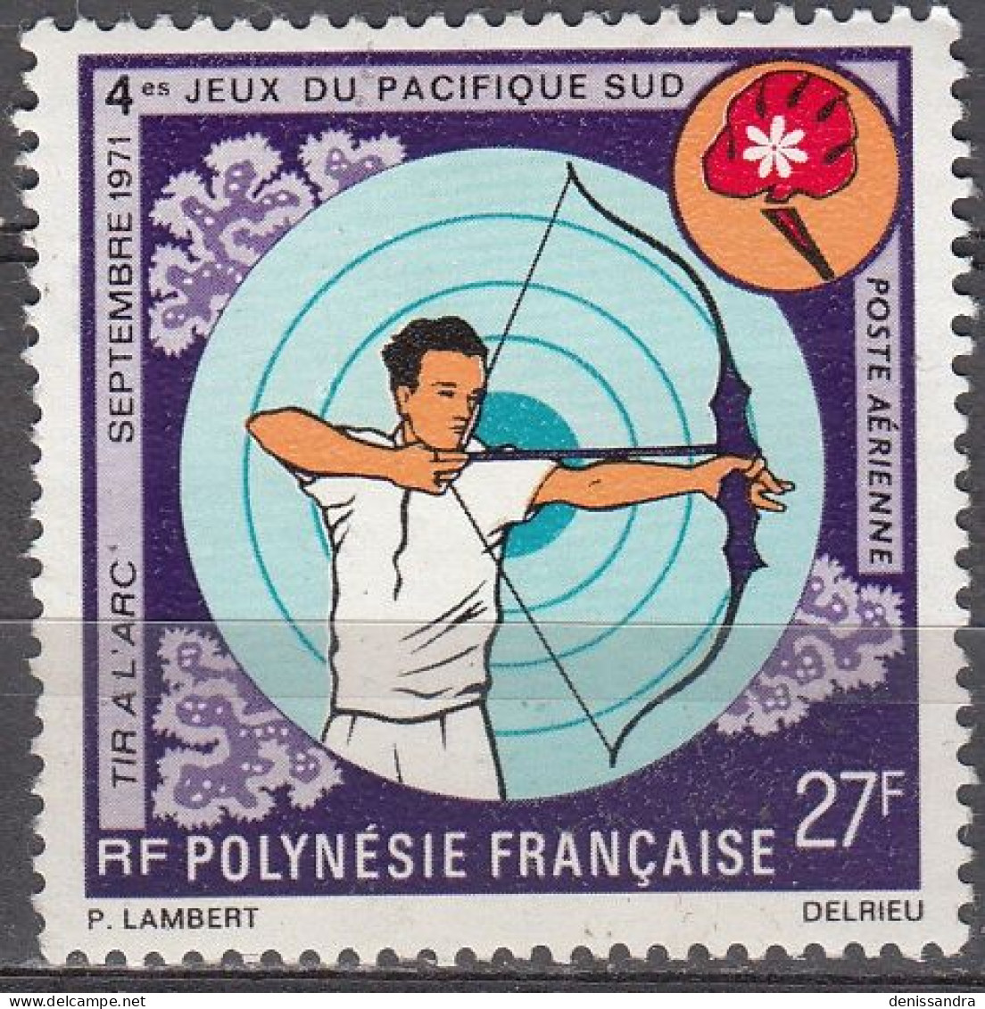 Polynésie Française 1971 Michel 138 O Cote (2005) 8.50 € 4ème Jeux Du Pacifique-Sud Tir à L'arc - Used Stamps