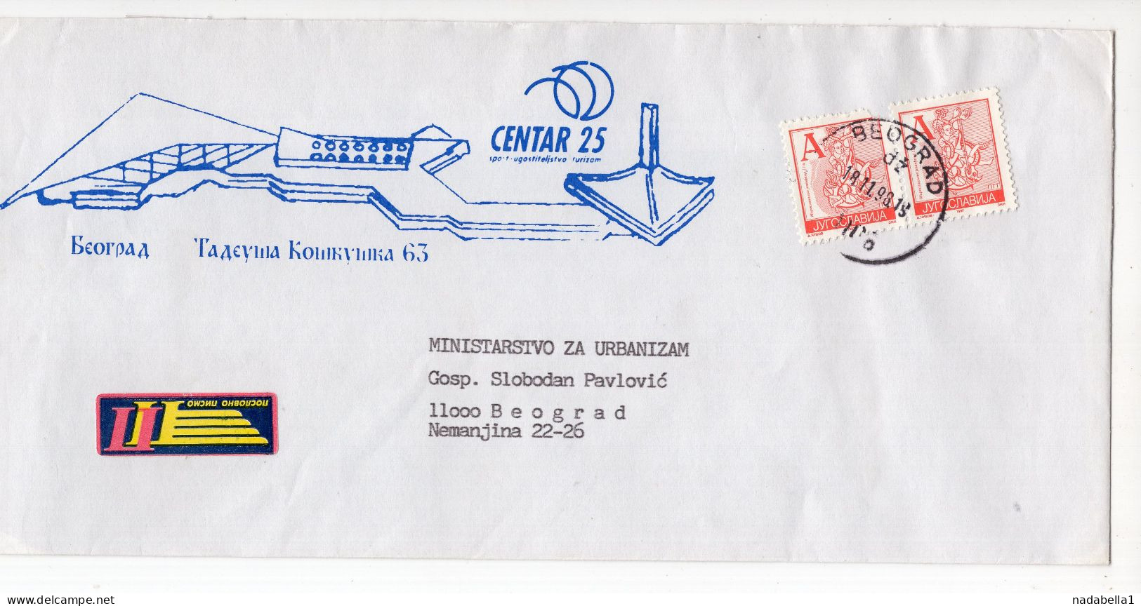 1998. YUGOSLAVIA,SERBIA,BELGRADE,COVER,CENTAR 25 MAY HEADED COVER - Covers & Documents