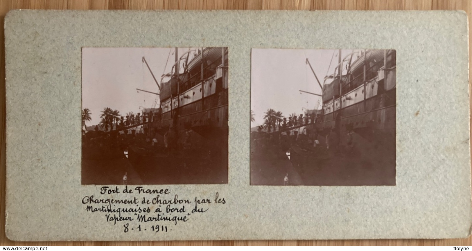 Fort De France - Photo Ancienne Stéréo - Chargement Charbon Par Les Martiniquaises Sur Bateau Vapeur MARTINIQUE 1911 - Fort De France