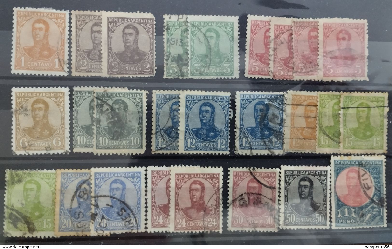 ARGENTINA - Lote 2308 - Sellos Serie General San Martín En Ovalo 1908 - Filigranas, Dentados - Usados