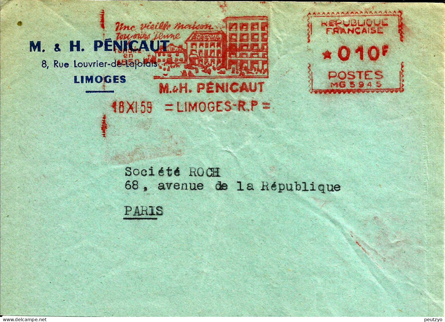 Lettre  EMA Havas Mg 5945 Penicaut Limoges  Metiers Commerce Limoges B/1160 - Usines & Industries