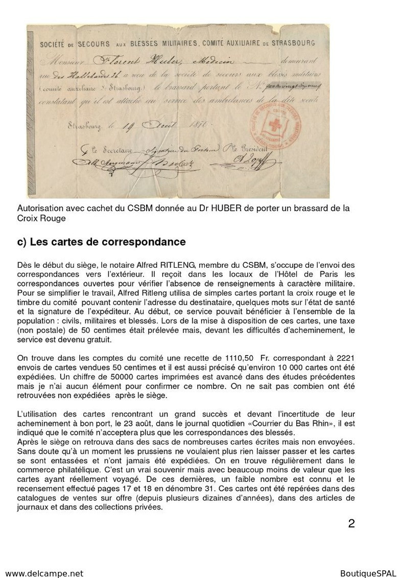 Les Cartes De Correspondance De La Croix-Rouge En Alsace En 1870 - SPAL 2020 - Elsass - Rotes Kreuz 1870 - Red Cross