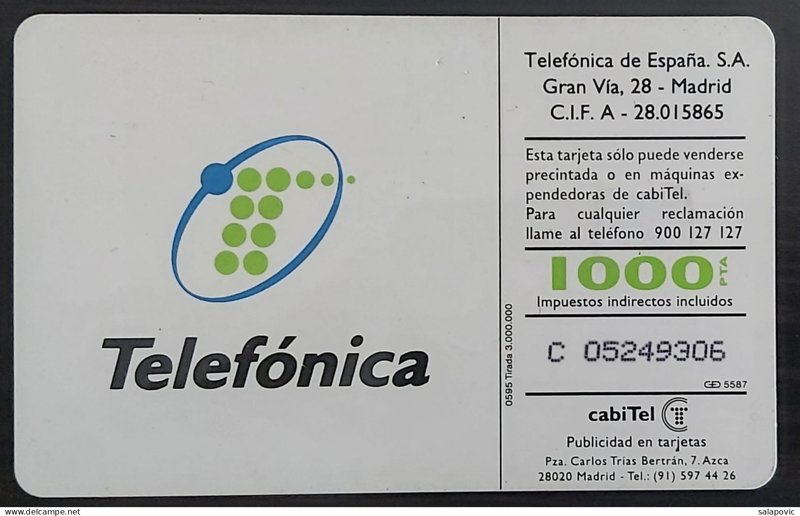 Spain  ESPAGNE . Teletarjeta Telefonica 1000  TK 1/105 - Autres & Non Classés