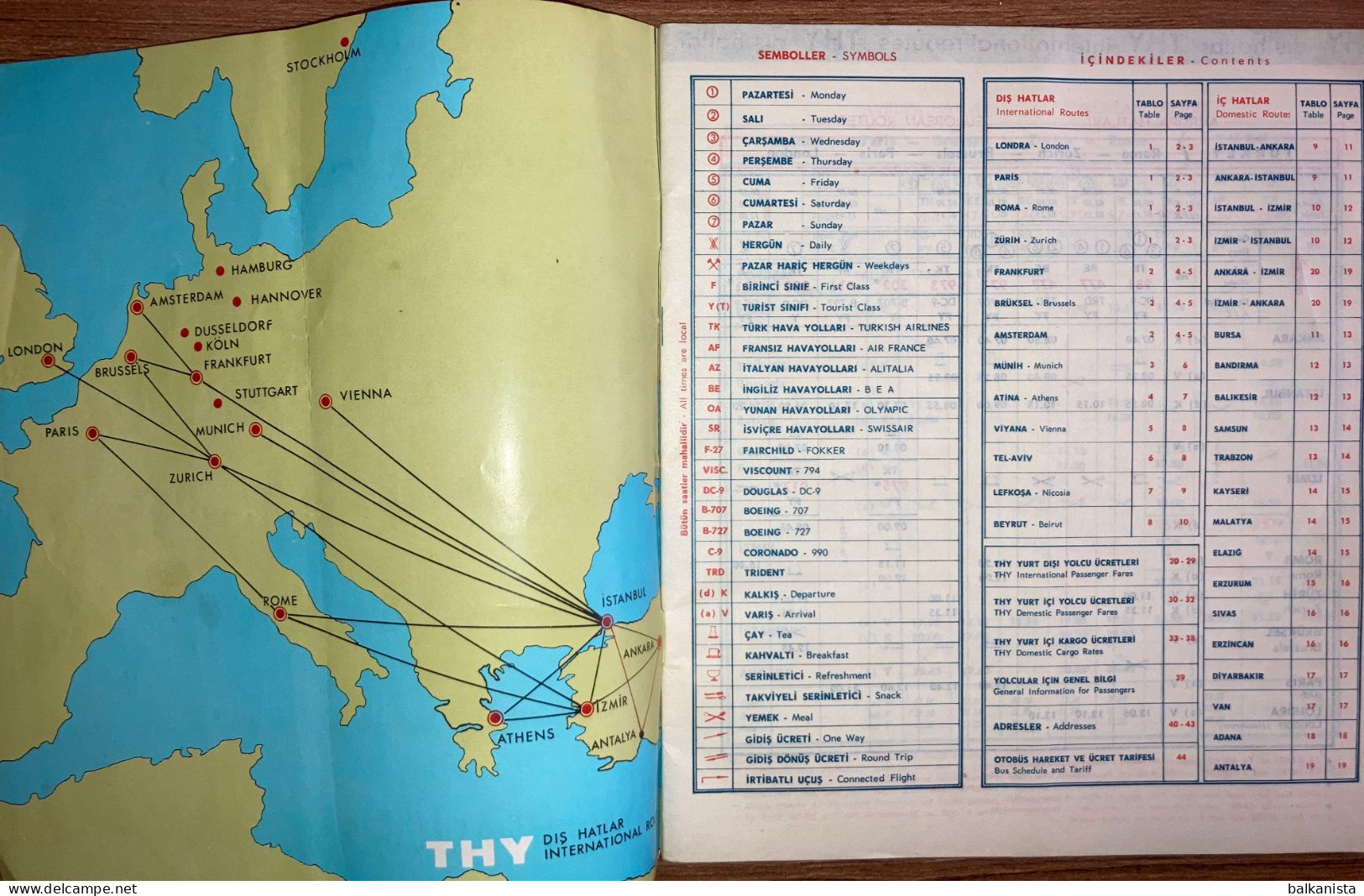 Turkish Airlines 1971 Timetable 1971 THY - Europe