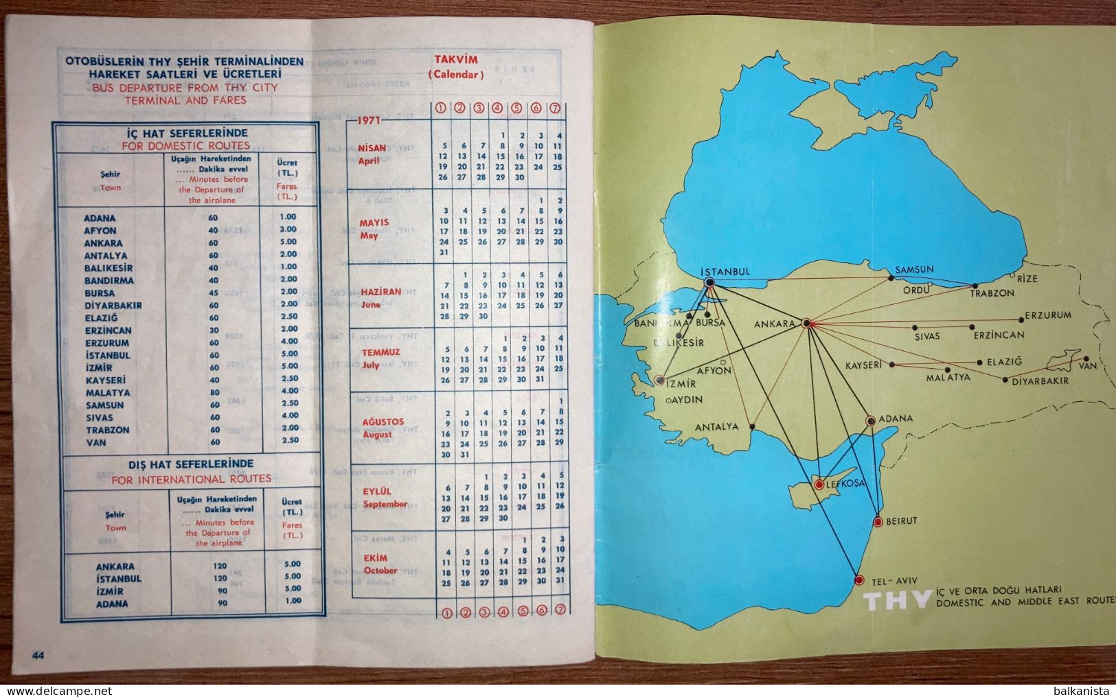 Turkish Airlines 1971 Timetable 1971 THY