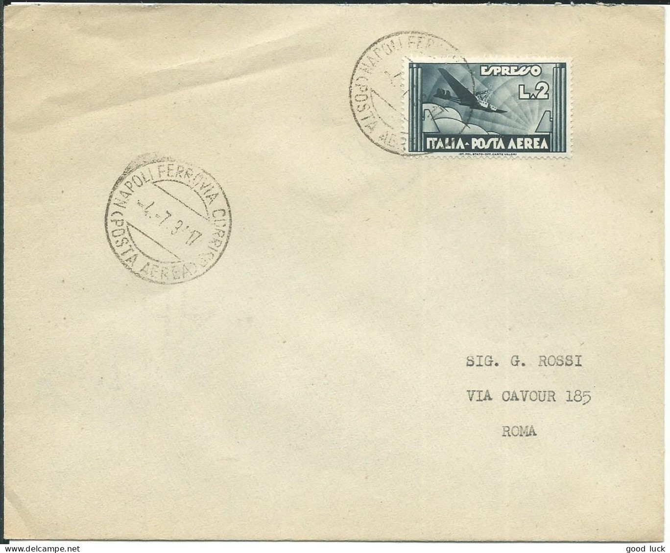 ITALIE POSTE AERIENNE EXPRES 2L SUR LETTRE DE NAPLES POUR ROME DE 1931 LETTRE COVER - Marcophilie (Avions)