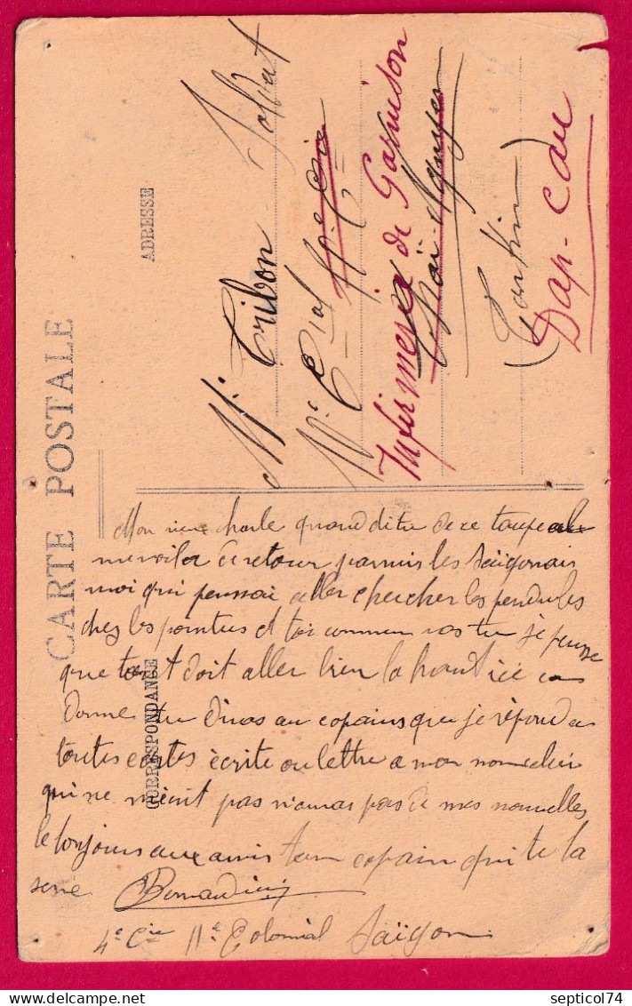 TIMBRE FM N°5 SAIGON CENTRAL COCHINCHINE 1914 4EME COMPAGNIE COLONIALE POUR THAINGUYEN ET DAPCAU LETTRE COVER - Covers & Documents