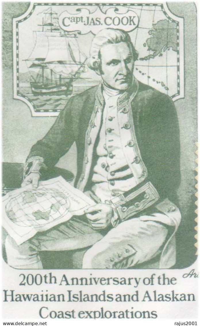 Capt. James Cook, Explorer, Explorations, Map, Ship, HIDEAKI NAKANO H.N. Perfins, HN Perfin, ONLY TWO COVER MADE - Perfin