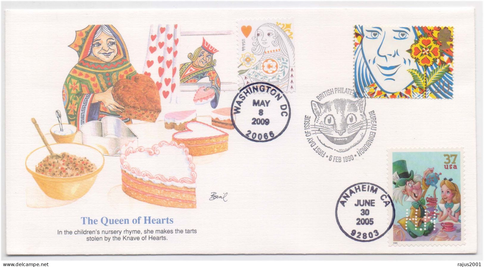 The Queen Of Hearts, Puffin Cake, Cat, Different Dates, HIDEAKI NAKANO H.N. Perfins, HN Perfin, ONLY ONE COVER MADE - Perforadas