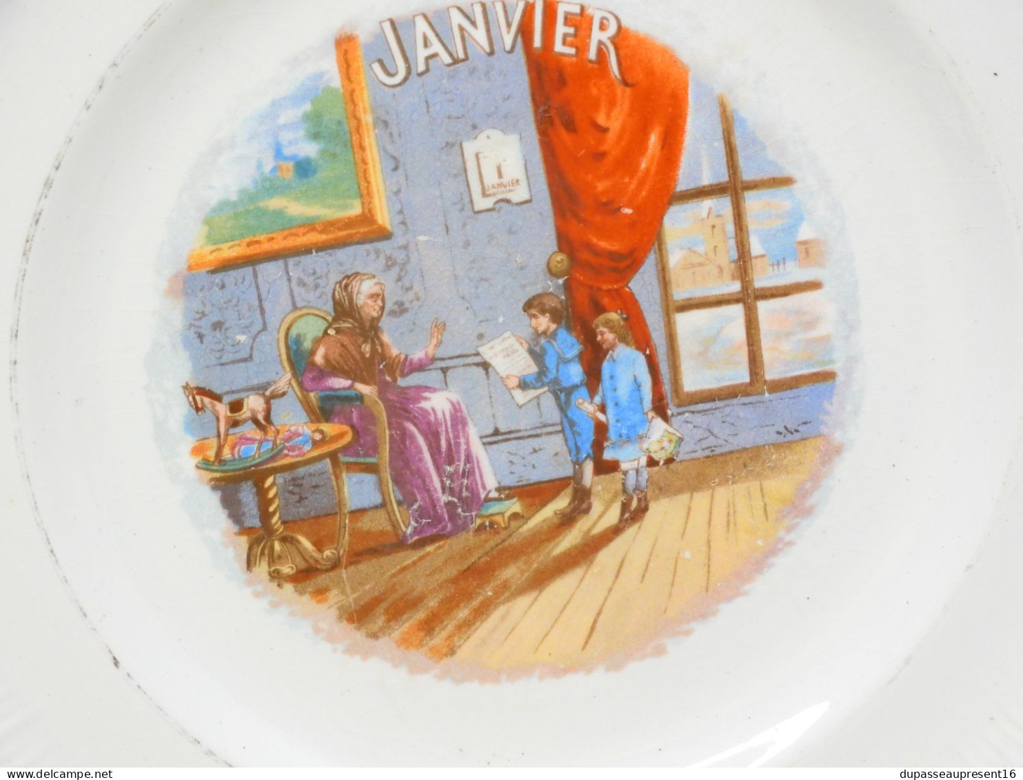 -ASSIETTE A DESSERT CERAMIQUE SAINT AMANDINOISE ANCIENNE MOIS De Janvier XXe D - Saint Amand (FRA)