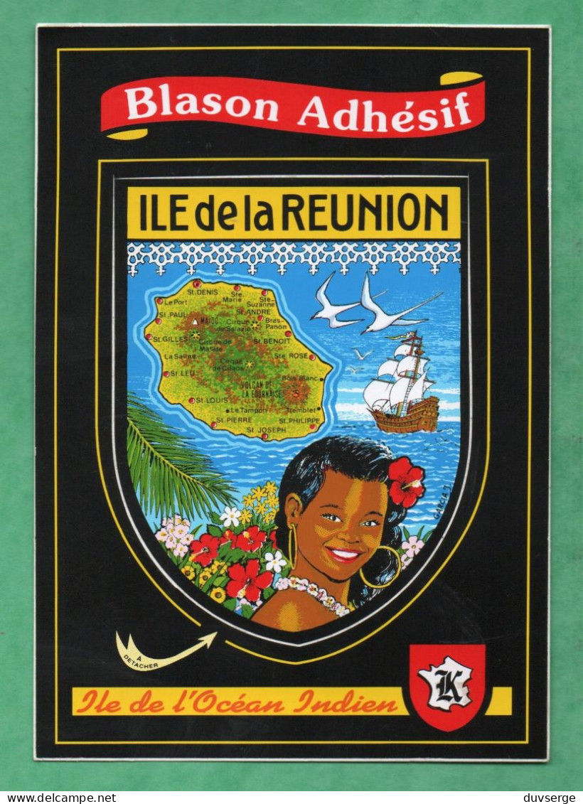Ile De La Reunion Carte Postale  Blason Adhesif - Reunion