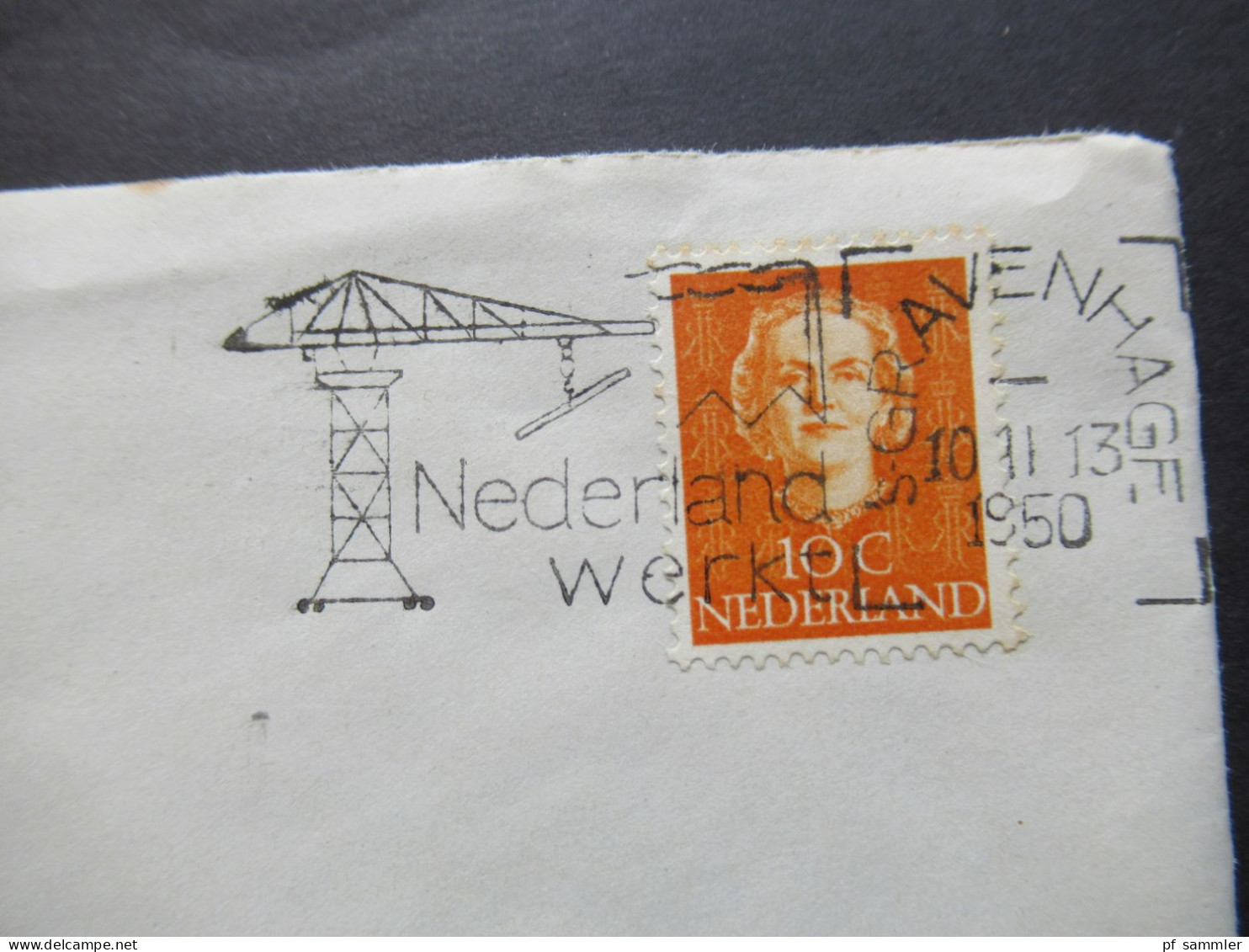 Niederlande 1950 Stempel Mit Motiv Kran Und Geprägtes Wappen Auf Dem Umschlag Raad Van State - Storia Postale