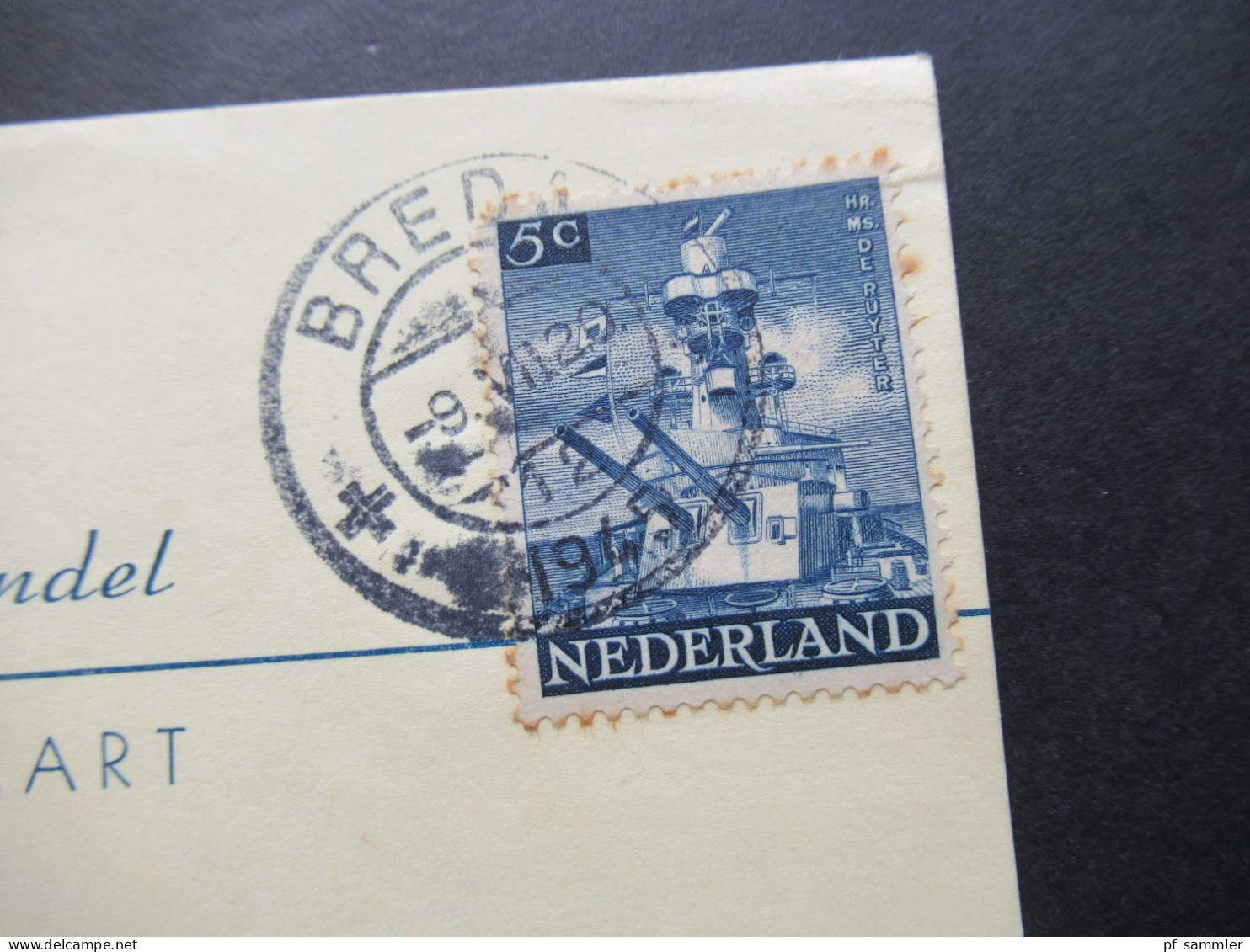 Niederlande 9.7.1945 (kurz Nach Ende Des 2.WK!! Mi.Nr.431 EF Werbe PK Motiv Briefmarke Bredase Postzegelhandel - Cartas & Documentos