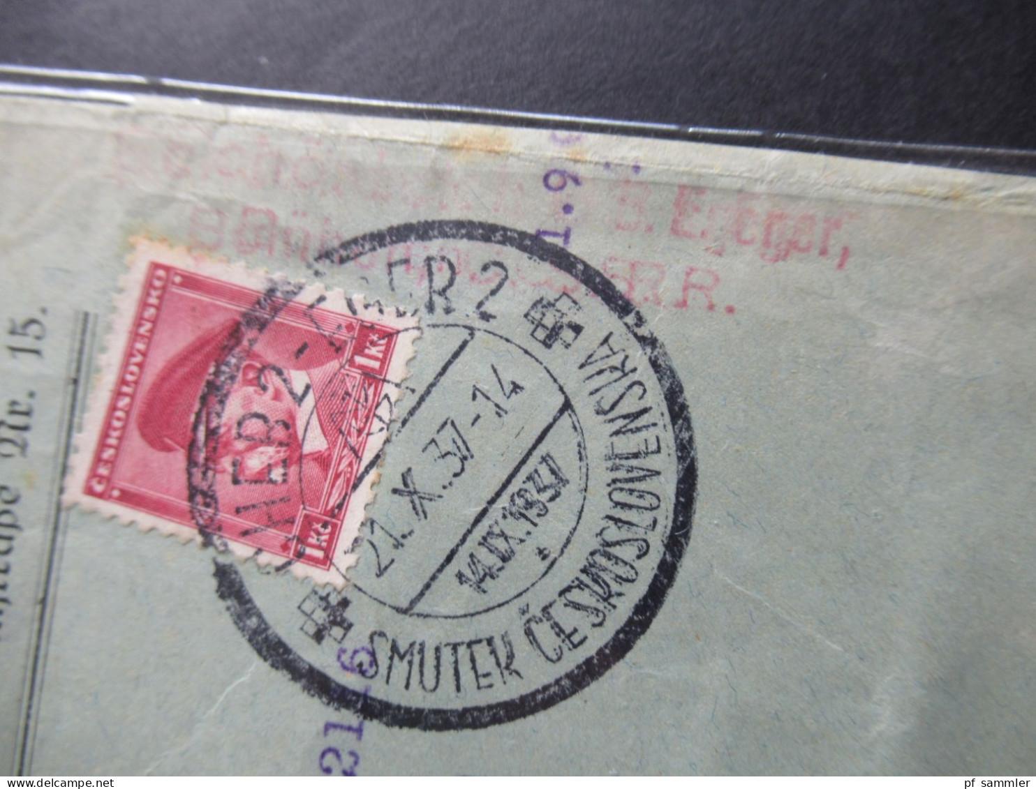 CSSR / Sudetenland 14.10.1937 Cheb 2 Eger 2 Briefstück / VS Registrierte Hilfsversicherungsanstalt In Eger - Briefe U. Dokumente