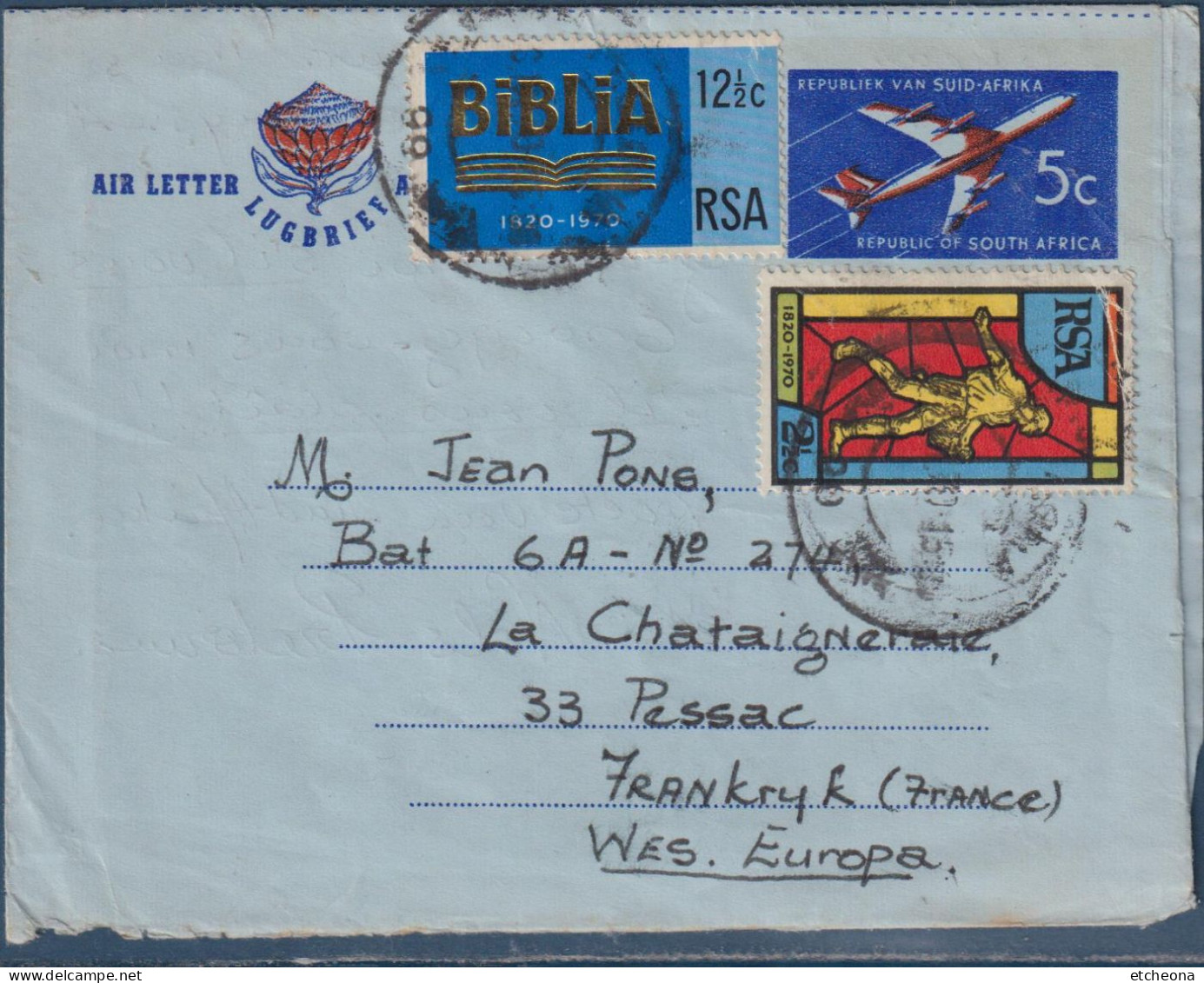 Pli Entier Afrique Du Sud RSA + 2 Timbres Prétoria 16.09.1970 Vers Pessac (33 - France) - Lettres & Documents