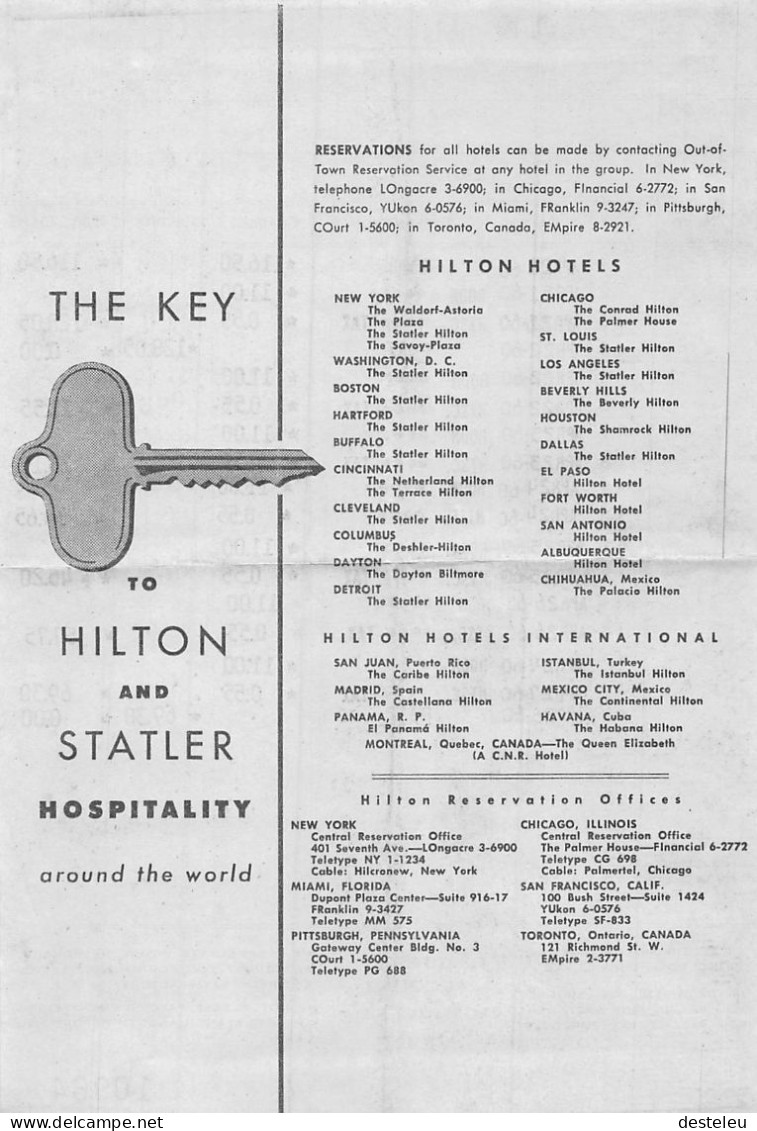 Hilton And Statler 1960 Invoice - New York - USA